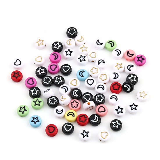 Picture of Acrylic Beads Flower Black & White At Random Pattern About 7mm Dia., Hole: Approx 1.5mm, 500 PCs
