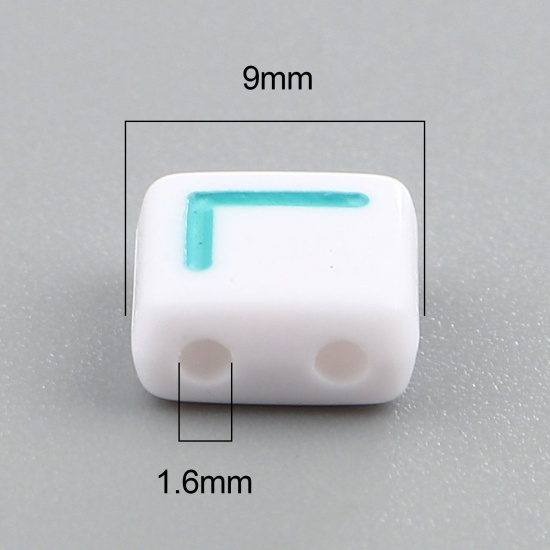 Picture of Acrylic Beads Two Holes Rectangle At Random Color Initial Alphabet/ Capital Letter Pattern About 8mm x 8mm, Hole: Approx 1.6mm, 300 PCs