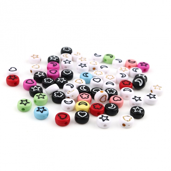 Picture of Acrylic Galaxy Beads Flower Black & White At Random Pattern About 7mm Dia., Hole: Approx 1.5mm, 500 PCs
