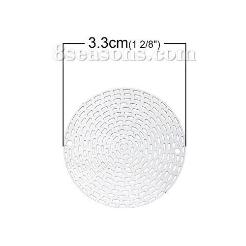 Immagine di Acciaio Inossidabile Connettore Accessori Tondo Tono Argento Filigrana 3.3cm Dia, 20 Pz