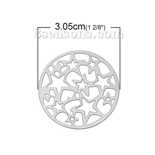 Bild von 304 Edelstahl Filigran Verbinder Verzierung Pentagramm Silberfarben 30mm D., 20 Stück