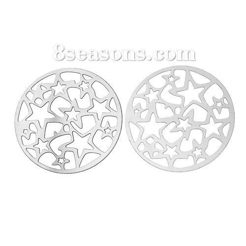 Bild von 304 Edelstahl Filigran Verbinder Verzierung Pentagramm Silberfarben 30mm D., 20 Stück