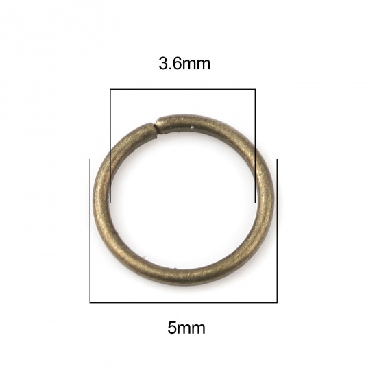 Picture of 0.7mm Iron Based Alloy Open Jump Rings Findings Circle Ring Antique Bronze 5mm Dia, 200 PCs