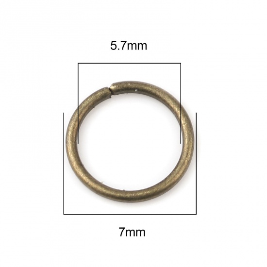 Picture of 0.7mm Iron Based Alloy Open Jump Rings Findings Circle Ring Antique Bronze 7mm Dia, 200 PCs