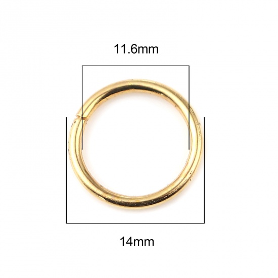 Picture of 1.2mm Iron Based Alloy Open Jump Rings Findings Circle Ring Gold Plated 14mm Dia, 200 PCs