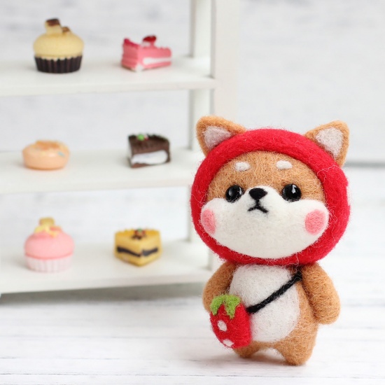 Picture of Wool Neddle Felting Wool Felt Tools Craft Accessories Shiba Inu Dog Strawberry Red & Brown 68mm x 45mm, 1 Set