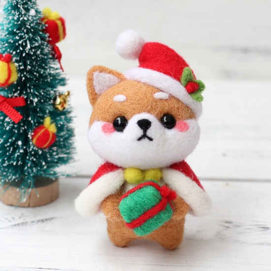 Picture of Wool Neddle Felting Wool Felt Tools Craft Accessories Shiba Inu Dog Christmas Hats Brown 73mm x 50mm, 1 Set