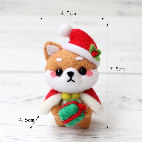Picture of Wool Neddle Felting Wool Felt Tools Craft Accessories Shiba Inu Dog Christmas Hats Brown 73mm x 50mm, 1 Set