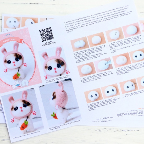 Изображение Шерсть Войлочные игольчатые инструменты для войлока Кошка Кролик Белый & Розовый 75мм x 50мм, 1 Комплект
