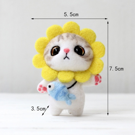 Picture of Wool Neddle Felting Wool Felt Tools Craft Accessories Cat Animal Sunflower White & Yellow 73mm x 57mm, 1 Set