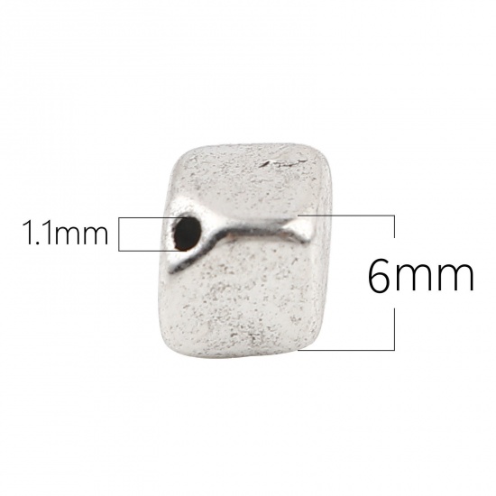 Picture of Zinc Based Alloy Spacer Beads Irregular Antique Silver Color Cube About 6mm x 6mm, Hole: Approx 1.1mm, 30 PCs