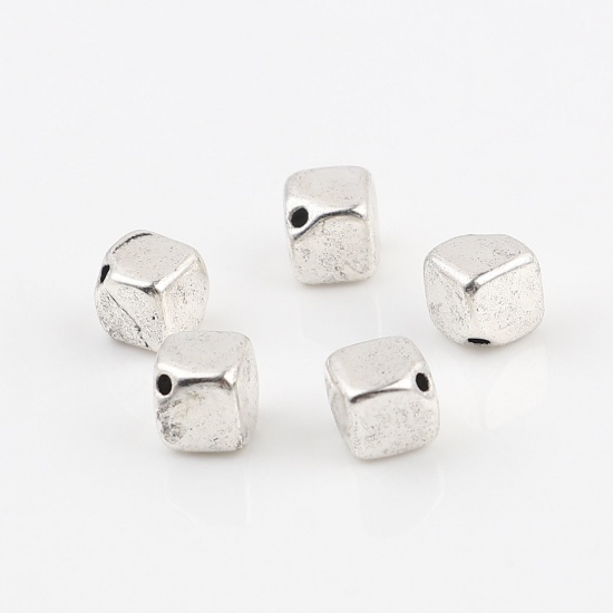 Picture of Zinc Based Alloy Spacer Beads Irregular Antique Silver Color Cube About 6mm x 6mm, Hole: Approx 1.1mm, 30 PCs