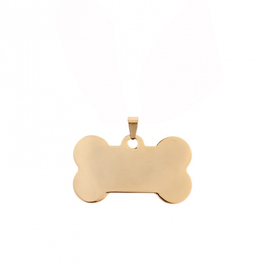Picture of Stainless Steel Pet Memorial Pendants Bone Gold Plated Blank Stamping Tags One Side 40mm x 21mm, 1 Piece