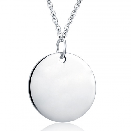 Picture of Stainless Steel Blank Stamping Tags Necklace Silver Tone Round Disc One-sided Polishing 45cm(17 6/8") long, 1 Piece