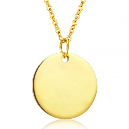 Picture of Stainless Steel Blank Stamping Tags Necklace Gold Plated Round Disc One-sided Polishing 45cm(17 6/8") long, 1 Piece