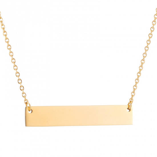 Picture of Stainless Steel Blank Stamping Tags Necklace Gold Plated Rectangle One-sided Polishing 47cm(18 4/8") long, 1 Piece