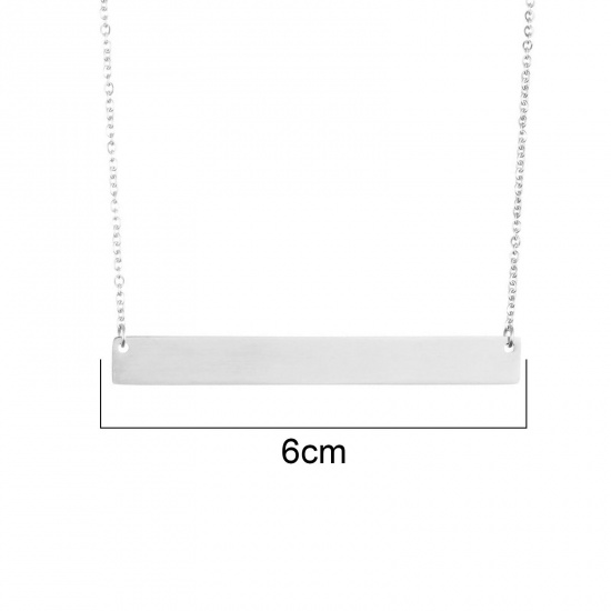 Picture of Stainless Steel Blank Stamping Tags Necklace Silver Tone Rectangle One-sided Polishing 47cm(18 4/8") long, 1 Piece