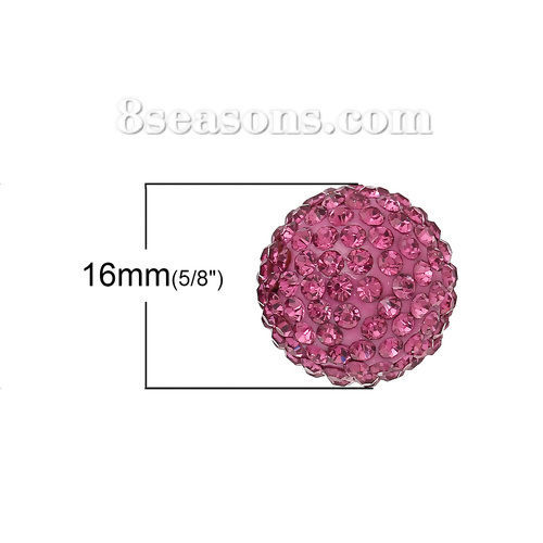Picture of Polymer Clay Harmony Chime Ball Fit Mexican Angel Caller Bola Wish Box Pendants (No Hole) Round Fuchsia Rhinestone About 16mm( 5/8") Dia, 1 Piece