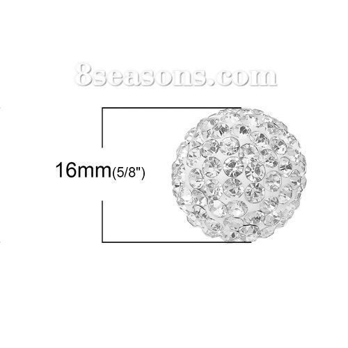 Picture of Polymer Clay Harmony Chime Ball Fit Mexican Angel Caller Bola Wish Box Pendants (No Hole) Round White Clear Rhinestone About 16mm( 5/8") Dia, 1 Piece