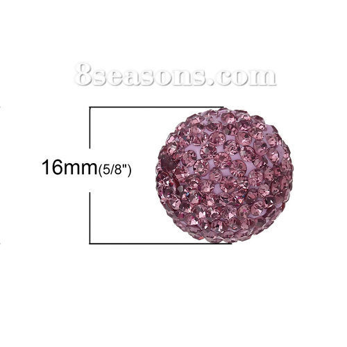 Picture of Polymer Clay Harmony Chime Ball Fit Mexican Angel Caller Bola Wish Box Pendants (No Hole) Round Mauve Rhinestone About 16mm( 5/8") Dia, 1 Piece