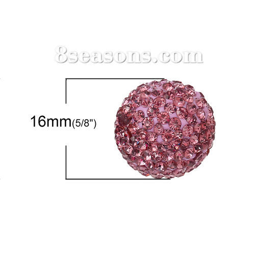 Picture of Polymer Clay Harmony Chime Ball Fit Mexican Angel Caller Bola Wish Box Pendants (No Hole) Round Pink Rhinestone About 16mm( 5/8") Dia, 1 Piece