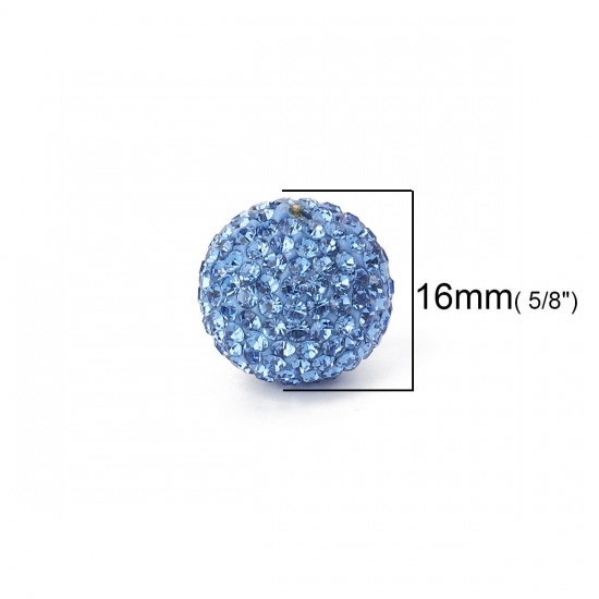 Picture of Polymer Clay Harmony Chime Ball Fit Mexican Angel Caller Bola Wish Box Pendants (No Hole) Round Blue Rhinestone About 16mm( 5/8") Dia, 1 Piece