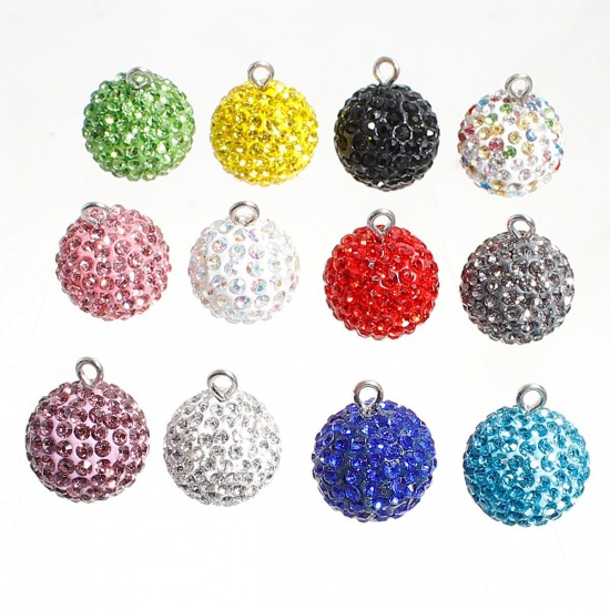 Picture of Polymer Clay Harmony Chime Ball Fit Mexican Angel Caller Bola Wish Box Pendants (No Hole) Round Champagne Rhinestone About 16mm( 5/8") Dia, 1 Piece