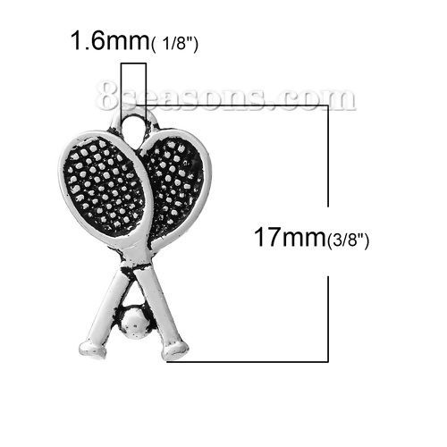 Bild von Messing Sport Anhänger Schläger Antiksilber 17mm x 10mm, 3 Stück