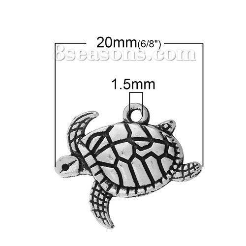 Immagine di Gioielli Oceano Lega di Zinco  Charm Ciondoli Tartaruga Marina Animale Argento Antico 20mm x 17mm , 30 Pz