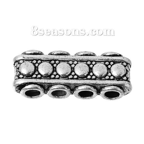 Picture of Zinc Based Alloy Spacer Beads 4 Holes Rectangle Antique Silver Color Dot About 19mm x 7mm, Hole: Approx 2.4mm, 50 PCs