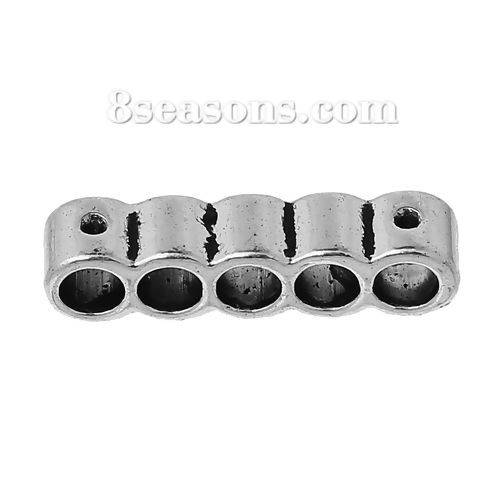 Picture of Spacer Beads Cylinder Antique Silver Color 5 Holes (Can Hold ss4 Rhinestone) About 22mm x 5mm, Hole:Approx 3.4mm, 50 PCs