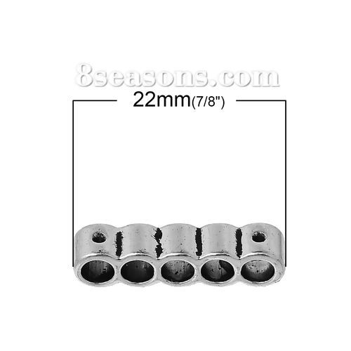 Picture of Spacer Beads Cylinder Antique Silver Color 5 Holes (Can Hold ss4 Rhinestone) About 22mm x 5mm, Hole:Approx 3.4mm, 50 PCs