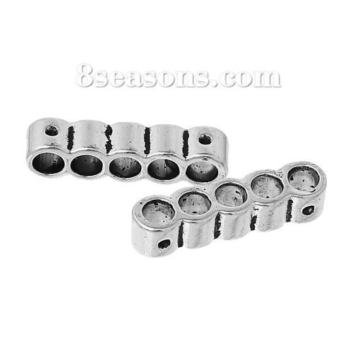 Picture of Spacer Beads Cylinder Antique Silver Color 5 Holes (Can Hold ss4 Rhinestone) About 22mm x 5mm, Hole:Approx 3.4mm, 50 PCs