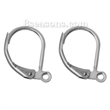 Image de Boucles d'Oreilles Clips Clips d'oreille en Acier Inoxydable Argent Mat, 16mm x 11mm, 30 Pcs