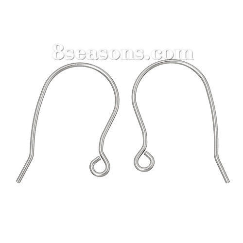 Picture of 304 Stainless Steel Ear Wire Hooks Earring Findings Silver Tone W/ Loop 23mm( 7/8") x 15mm( 5/8"), Post/ Wire Size: (20 gauge), 100 PCs