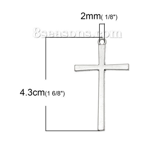 Picture of Zinc Based Alloy Easter Pendants Cross Antique Silver Color 43mm(1 6/8") x 25mm(1"), 50 PCs