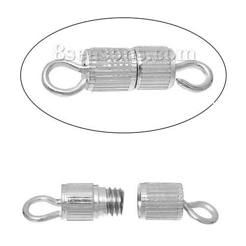 Image de Fermoirs à Visser 2 Trous Pour Bracelet et Collier Cuivre Colonne Argenté, 15mm x 4mm, 50 Pcs                                                                                                                                                                 