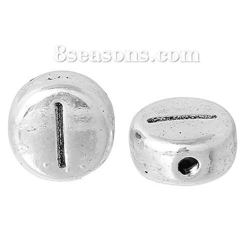 Picture of Spacer Beads Round Antique Silver Color Letter "I" Pattern Carved About 7mm Dia, Hole:Approx 1.2mm, 100 PCs