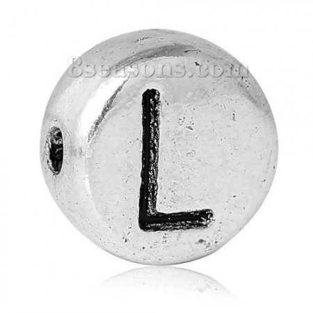 Lega di Zinco Separatori Perline Tondo Argento Antico Lettera Scolpisce Circa 7mm Dia, Foro:Circa 1.2mm, 100 Pz