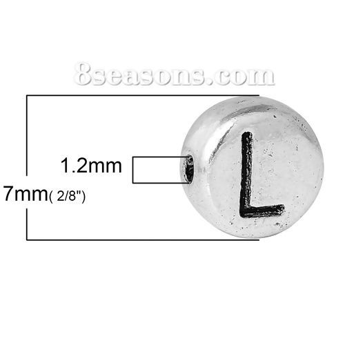 Picture of Spacer Beads Round Antique Silver Color Letter "L" Pattern Carved About 7mm Dia, Hole:Approx 1.2mm, 100 PCs