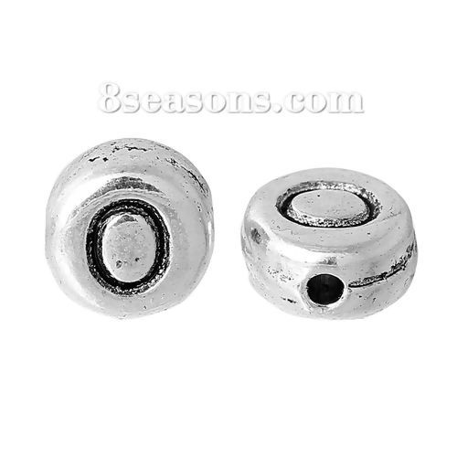 Picture of Spacer Beads Round Antique Silver Color Letter "O" Pattern Carved About 7.0mm( 2/8") Dia, Hole:Approx 1.2mm, 100 PCs