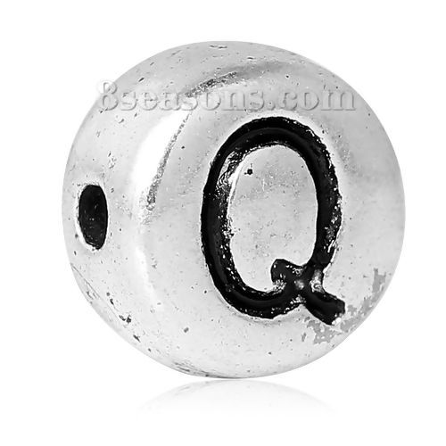 Picture of Spacer Beads Round Antique Silver Color Letter "Q" Pattern Carved About 7.0mm( 2/8") Dia, Hole:Approx 1.2mm, 100 PCs