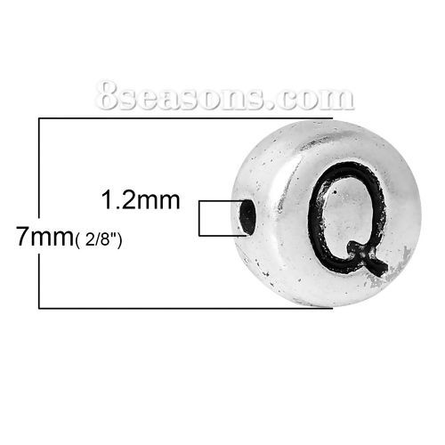 Picture of Spacer Beads Round Antique Silver Color Letter "Q" Pattern Carved About 7.0mm( 2/8") Dia, Hole:Approx 1.2mm, 100 PCs