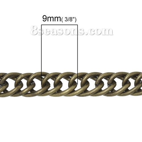 Immagine di Lega di Ferro borsa catena cinghia Tono del Bronzo(si puo' aggiunge strass)  9mm x7mm( 3/8" x 2/8"), 1.2M(47 2/8")longhezza, 1 Pz