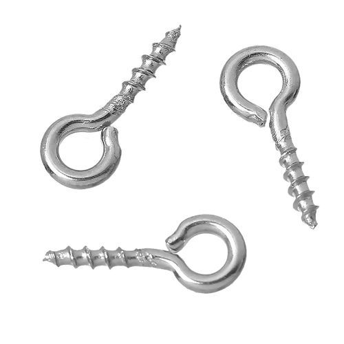 Picture of 304 Stainless Steel Screw Eye Bails Top Drilled Silver Tone 10mm( 3/8") x 4mm( 1/8"), 100 PCs