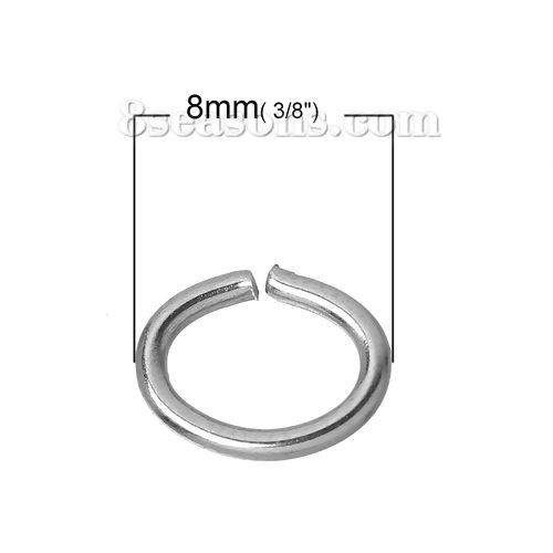 Picture of Stainless Steel Open Jump Rings Oval Silver Tone 8.0mm( 3/8") x 6.0mm( 2/8"), 200 PCs