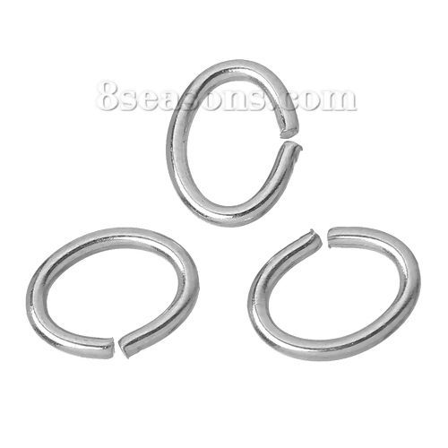 Picture of Stainless Steel Open Jump Rings Oval Silver Tone 8.0mm( 3/8") x 6.0mm( 2/8"), 200 PCs