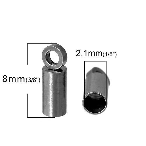 Image de Embouts pour Cordons en 304 Acier Inoxydable Colonne Argent Mat (pr Cordon: 2mm） 8mm x 2.5mm, 30 Pcs