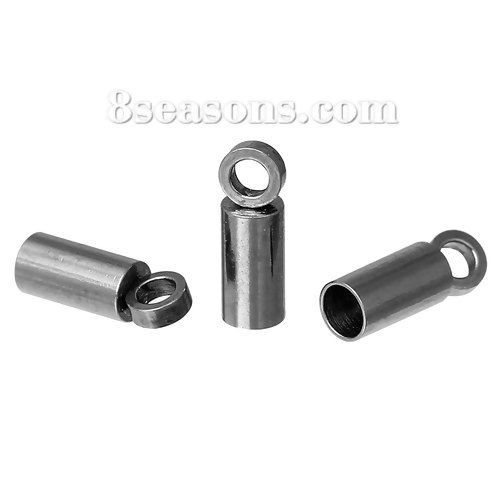 Image de Embouts pour Cordons en 304 Acier Inoxydable Colonne Argent Mat (pr Cordon: 2mm） 8mm x 2.5mm, 30 Pcs