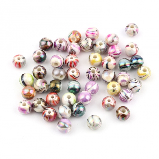 Picture of Acrylic Beads Round At Random Color Carved Pattern Pattern Plating About 8mm Dia., Hole: Approx 2.4mm, 300 PCs